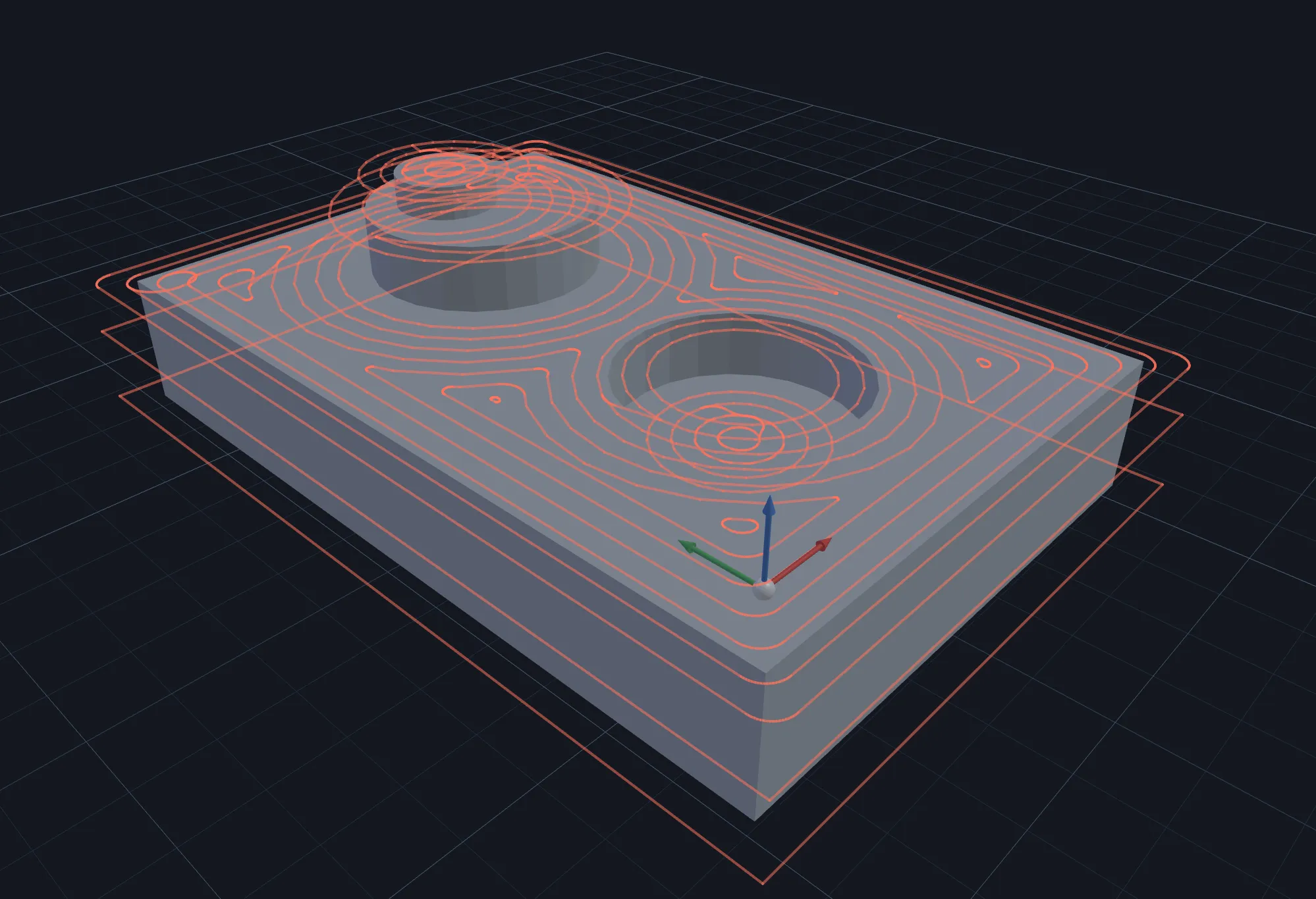 3D Surface Cleanup toolpaths covering the retained walls and floors of a stepped model