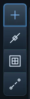 The four creation target buttons at the top of the tool rail: features, lines, regions, and construction geometry