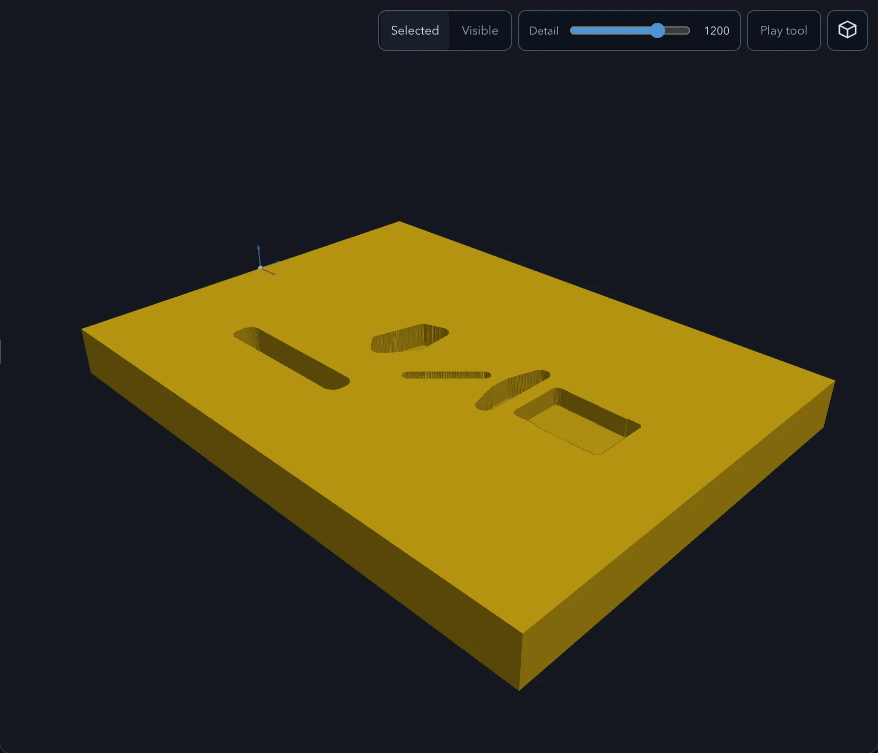 The simulated stock after the pocket pass, with each cavity cleared to a flat floor and square walls