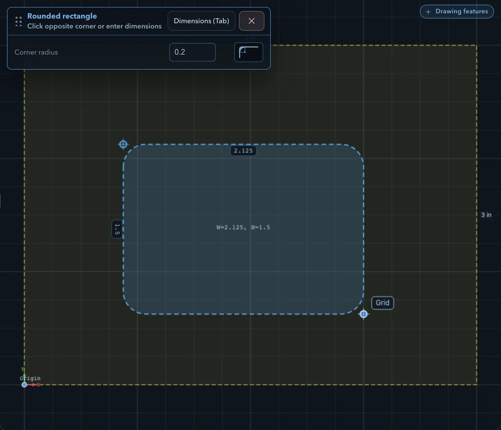 A pending rounded rectangle, and its workflow panel with Corner radius set to 0.2