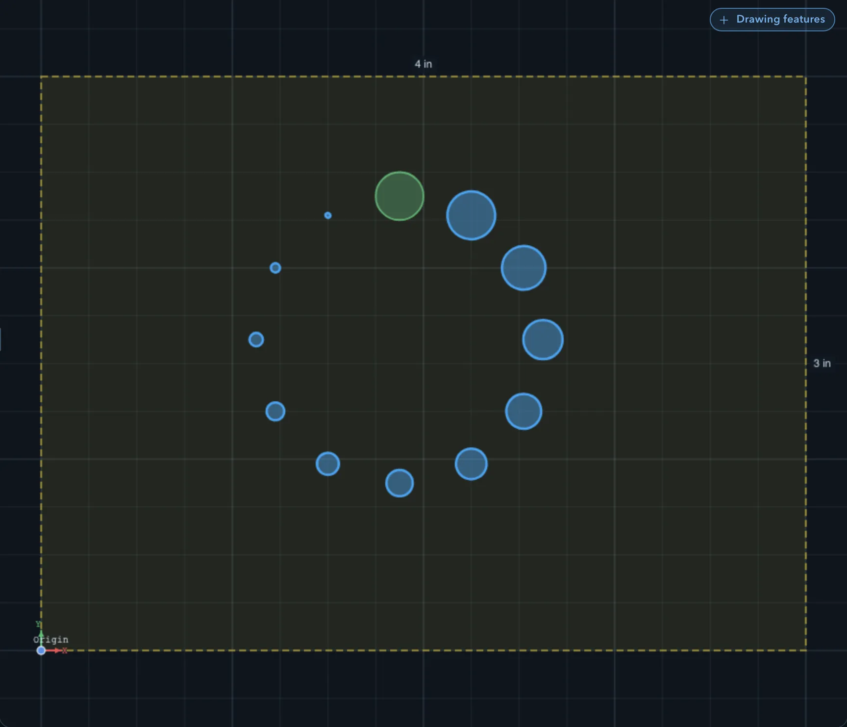 Twelve circles in a ring, shrinking steadily from the green full-size original round to a tiny copy at ten percent