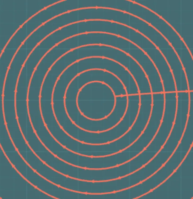 Offset clearing rings joined by a straight connection, creating an abrupt direction change where the path leaves the inner ring