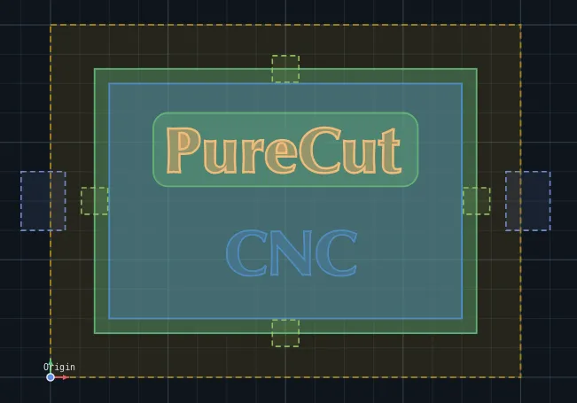PureCutCNC — sketch canvas with geometry and feature colors