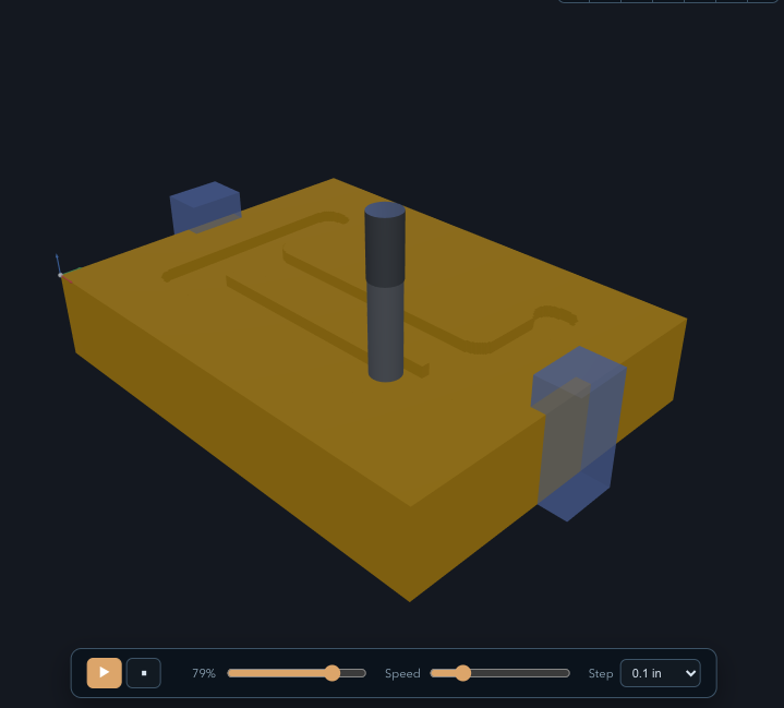 PureCut CNC simulation playback showing the cutter moving through the stock