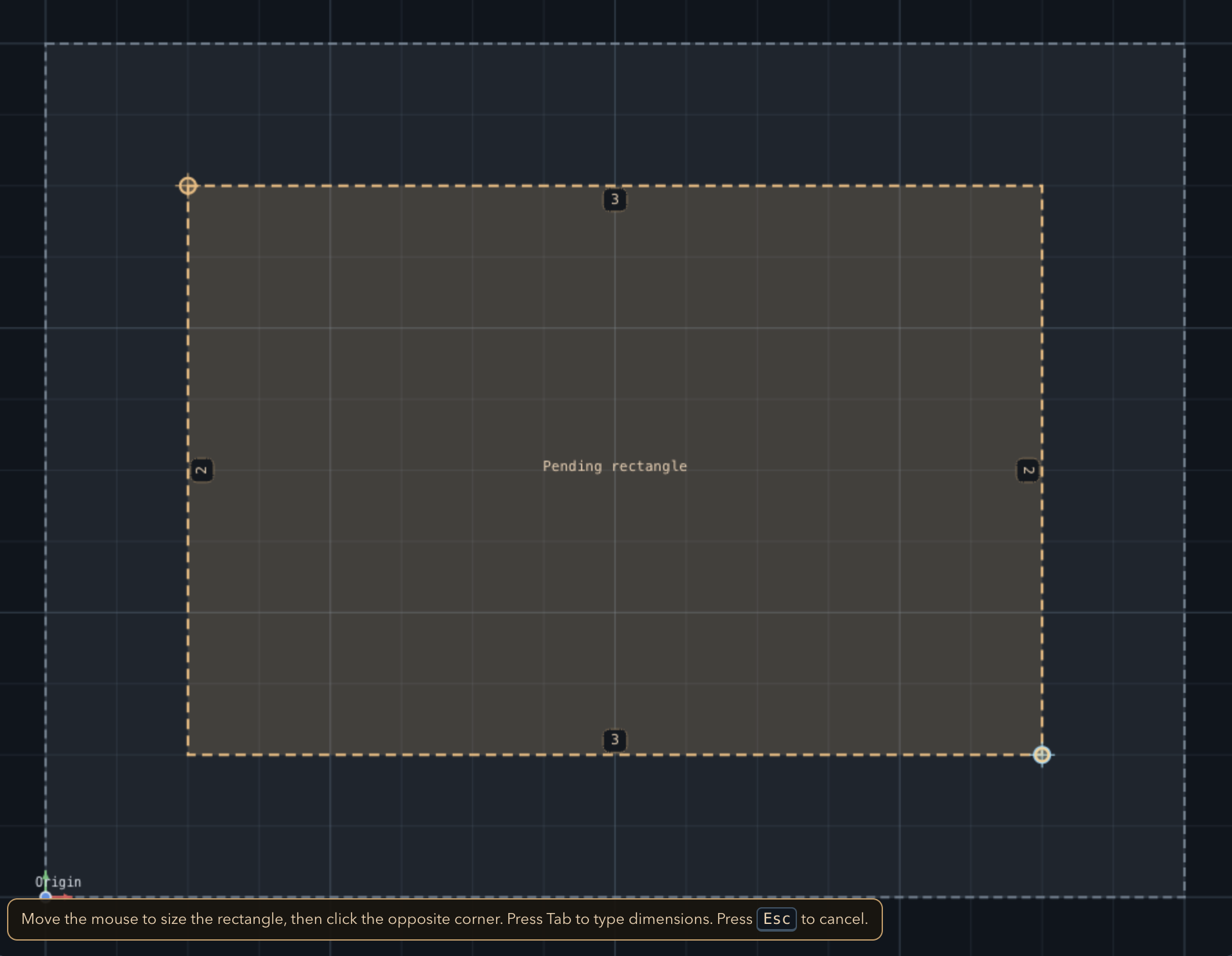 Canvas with a rectangle drawn and its feature shown in the tree