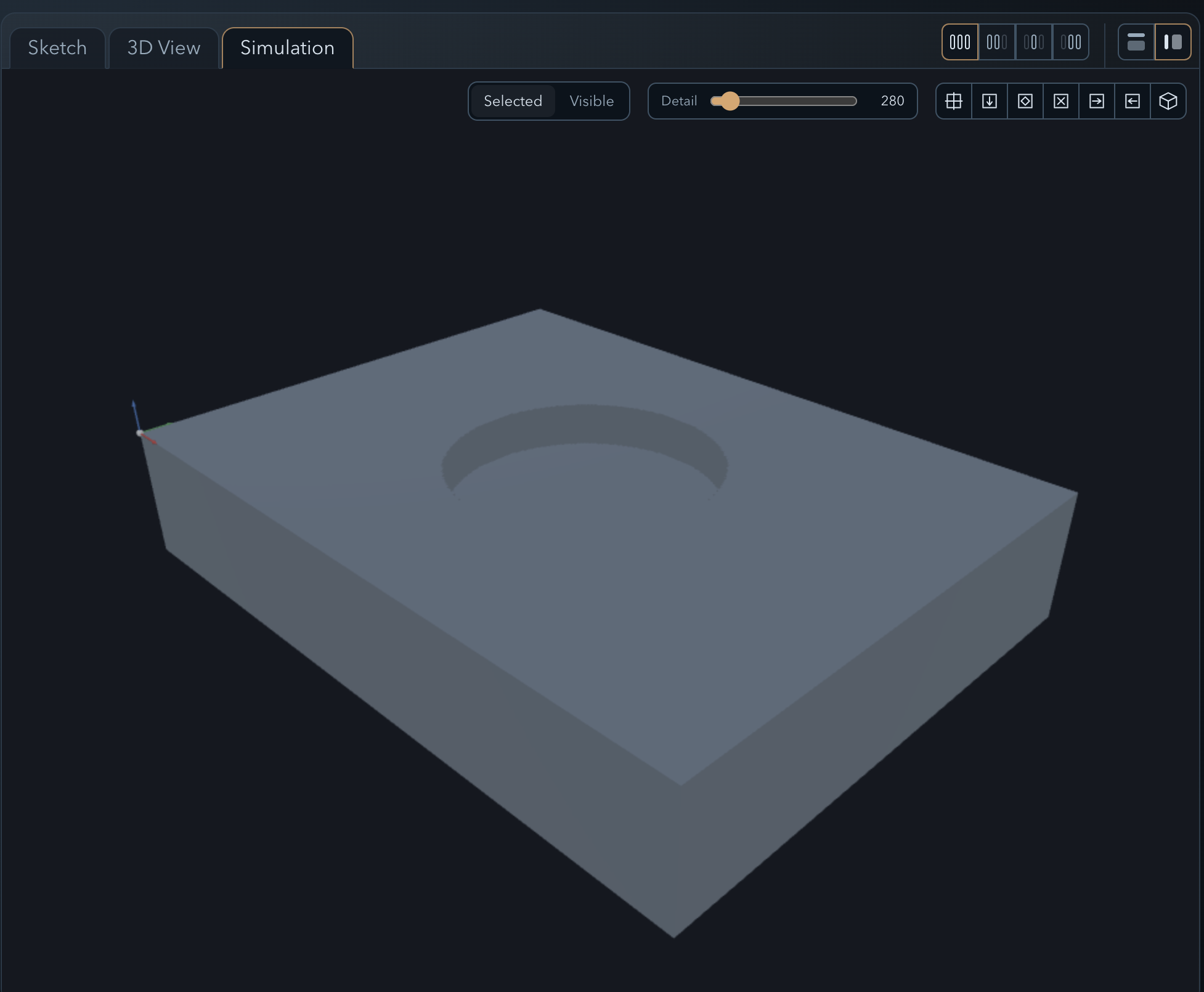 Simulation view showing the machined result