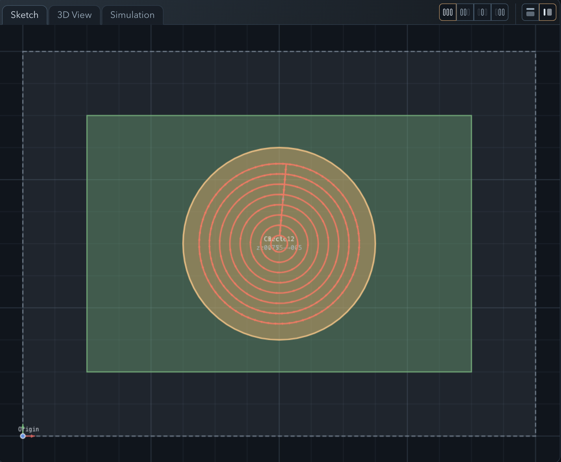 Sketch view with the pocket feature and operation visible in the tree
