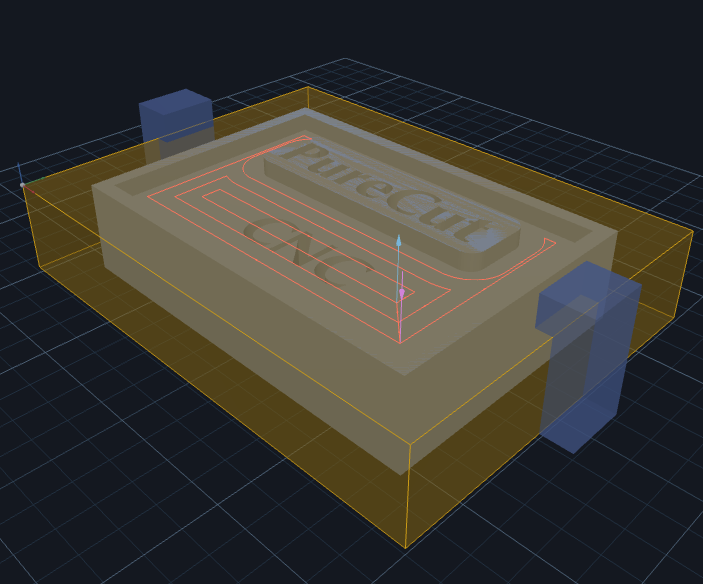 PureCut CNC — 3D view with toolpath visualization over stock