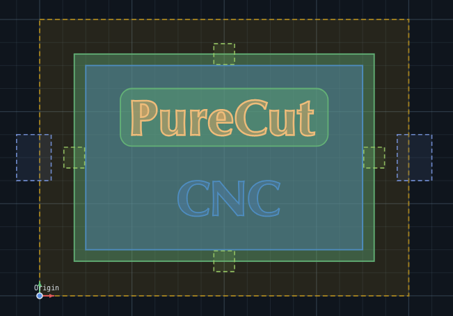 PureCut CNC — sketch canvas with geometry and feature colors